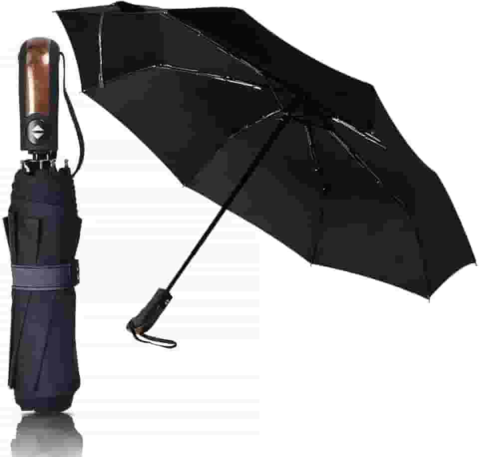 Guarda Chuva Premium Abre Automático Reforçado - Resistente Contra Vento E Impermeável Compacto Portátil Cabe Na Bolsa Fecha Inclui Estojo Proteção Grande Fácil Transportar Tecido Liso Original Perfeito Versátil Cor Preto Madeira