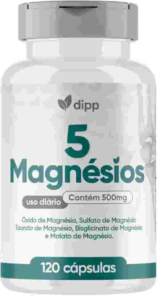 5 Magnésio 5 em 1 Quelato Taurato Dimalato 500mg 120 Cápsulas – Alta Concentração e Absorção
