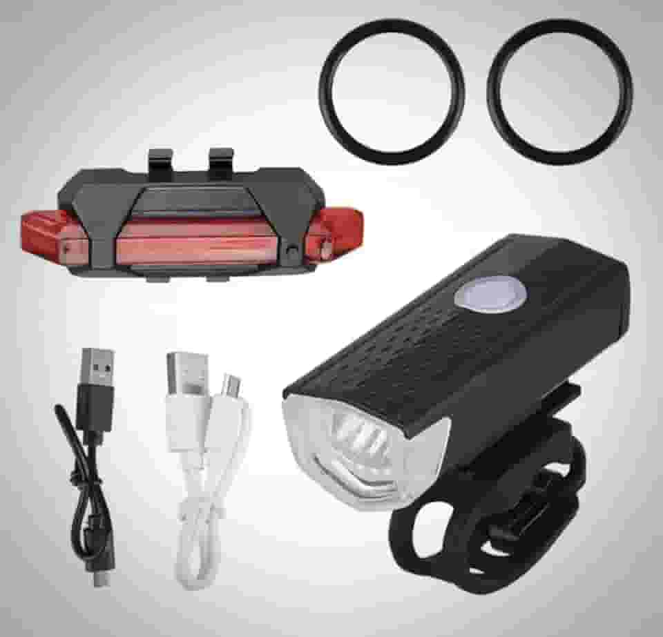 Kit Farol e Lanterna para Bicicleta LED Potente Recarregável via USB, À Prova d’Água, Vários Modos de Luz, Alta Visibilidade Noturna