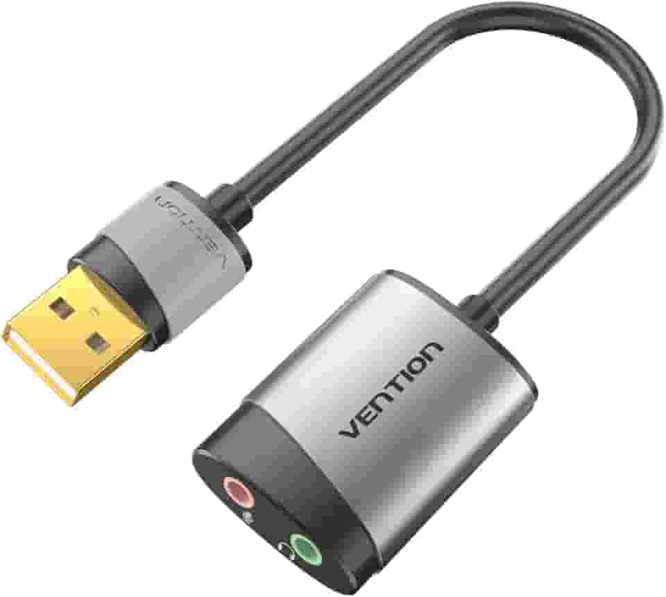Placa de som Externa USB Estéreo conector de áudio de 3,5 mm TRS P2 VENTION Para Auxiliar FONE de ouvido e MICROFONE Para HEADSET Compatível com Windows, Mac, Linux, laptop, desktops, PS5, 15cm
