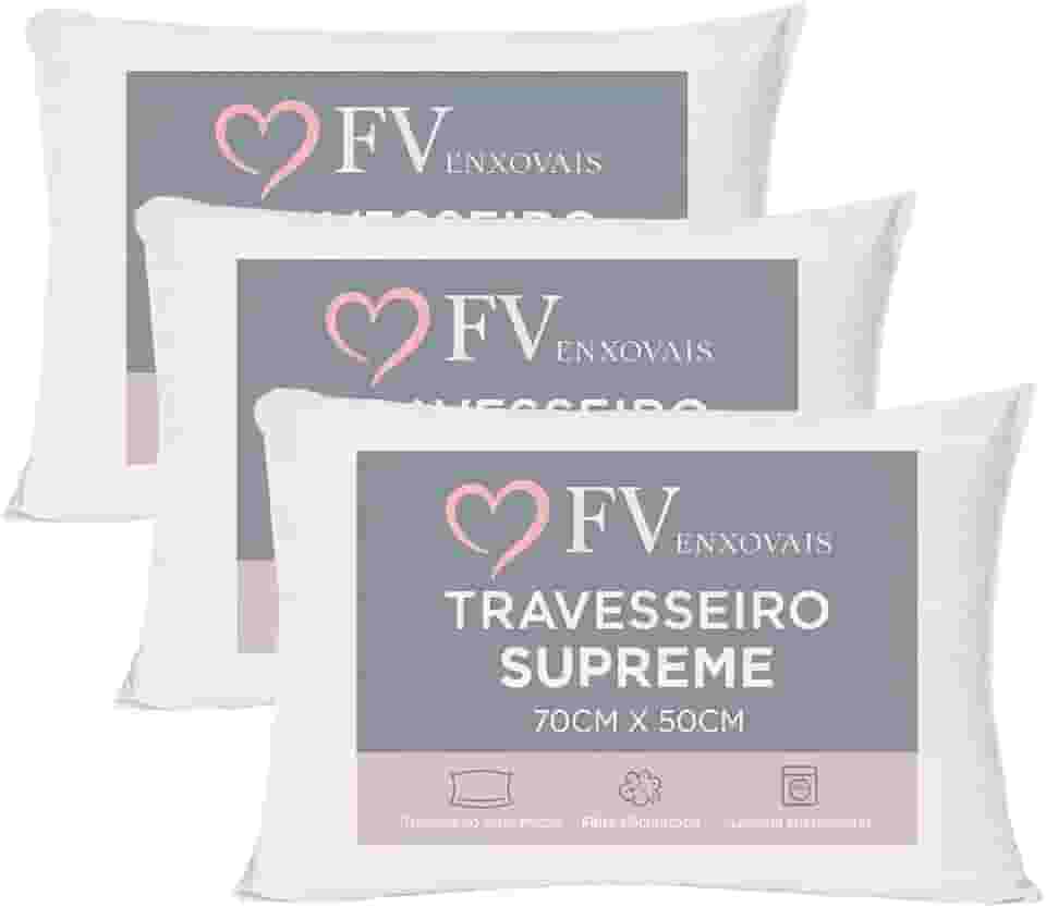 3 Travesseiros Antialérgico Toque Macio Textura Firme Lavável na Máquina Fibra Siliconada Tamanho Padrão 70x50 (3)