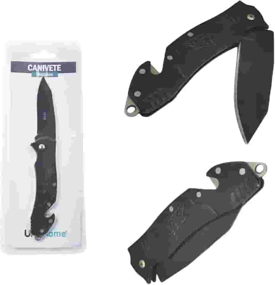 Canivete Multiuso Aço Inox Retrátil Dobrável Portátil 17cm - Preto