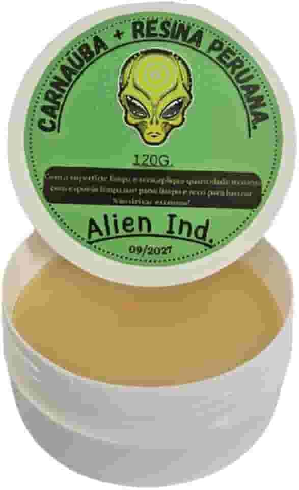 Cera Automotiva Carnaúba + Resina Peruana Alien Cera 120g | Brilho Espelhado, Remove Pequenos Riscos, Proteção e Revitalização da Pintura e Queimados