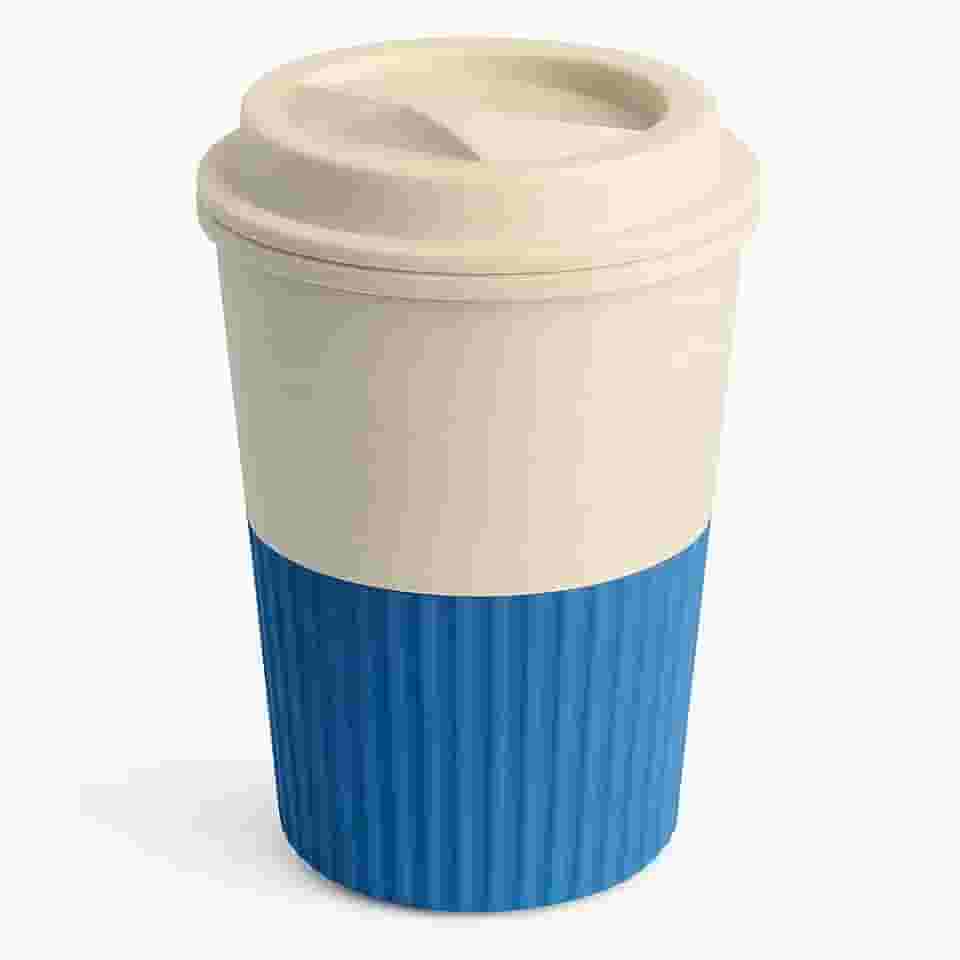 Copo Ecológico de Bambu 450ML Reutilizável com Tampa Antivazamento e Mexedor Sustentável para Café, Chá e Bebidas Frias (Azul)