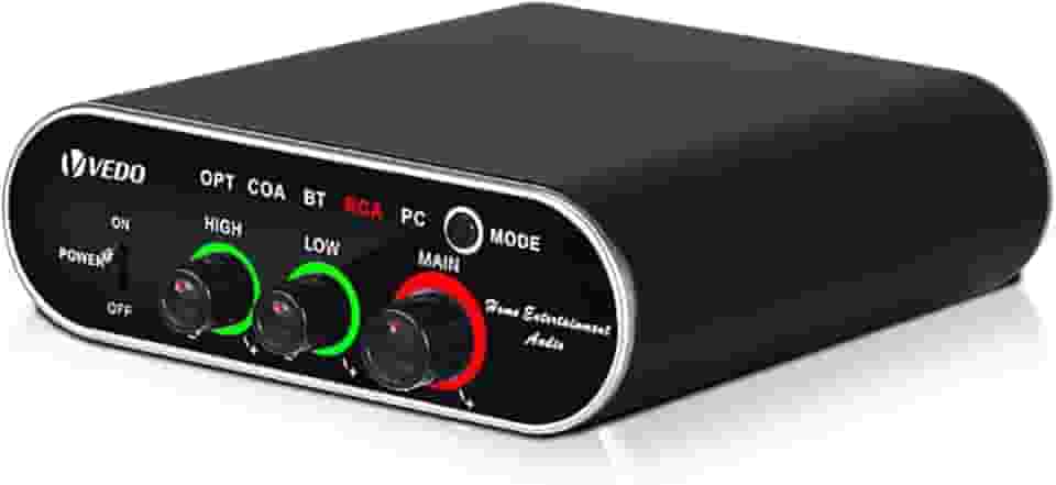 VEDO Mini amplificador de áudio X200, 2×150W 4Ω de potência, Bluetooth 5.0, entradas óptica/coaxial/RCA/PC, som estéreo Hi-Fi para home theater, caixas de som passivas, TV e PC