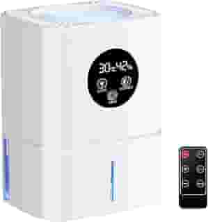 QBuen pequeno desumidificador de ar, 1100 ML, 7 luzes, com 2 modos, lembrete de água cheia e desligamento automático, adequado para salas de estar, armários, banheiros, porões, trailers