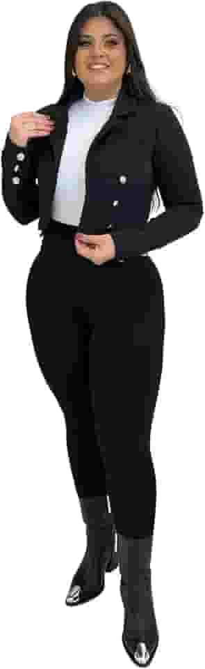 Blazer Cropped Montaria Alfaiataria Feminino com Botões Dourados, Estilo Casual Elegante