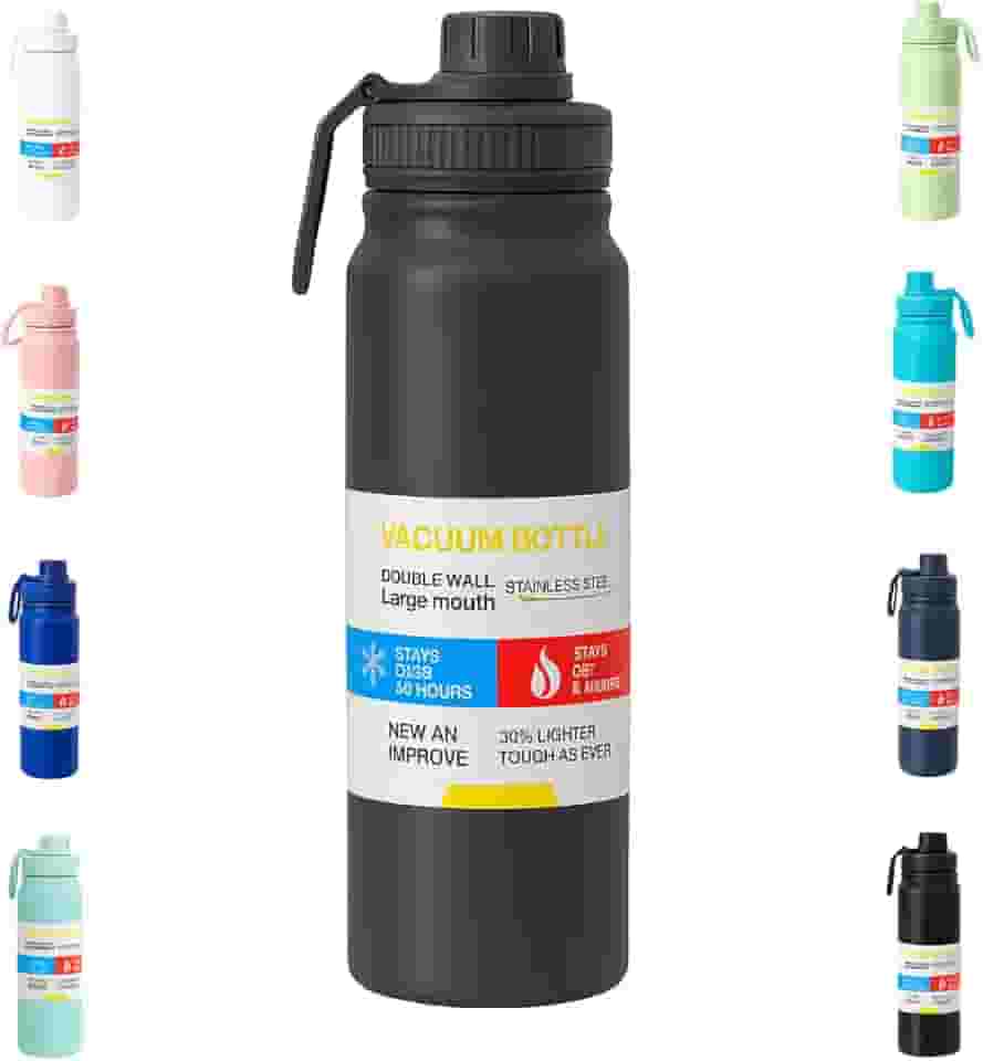 Garrafa De Água Térmica Inox 800ml Parede Dupla com Isolamento a Vácuo Quente e Frio, Antivazamento, Alça e Infusor Ideal para Academia, Caminhada, Escritório, Esportes (Cinza)