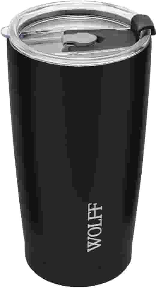 WOLFF - Copo Térmico de Aço Inox Parede Dupla Com Tampa 600ml Preto - Para Viagem - Mantém a Bebida na Temperatura Ideal