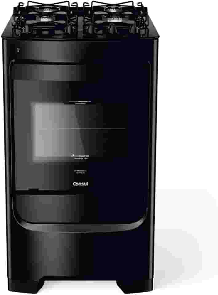 Fogão Consul 4 bocas preto com mesa de vidro e grades individuais super estáveis - CFO4VBE BIVOLT