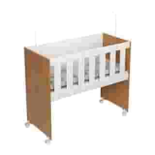 Mini Berço Com Colchão E Suporte Mosquiteiro Com Rodas Moisés Multifuncional 5x1 Chiqueirinho (Branco/Amadeirado)