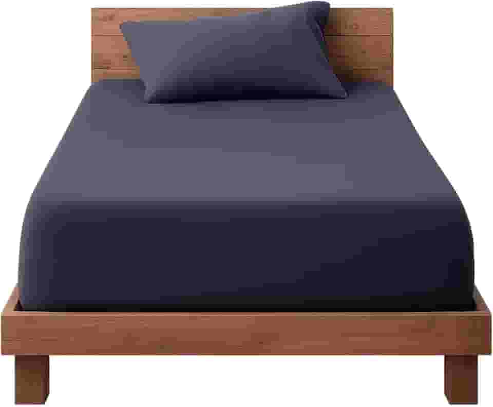 Decolab Jogo de Lençol Malha 100% Algodão Extra Macio - Roupa De Cama Antiácaro, Inclui Lençol Com Elástico (Forro) E Fronhas (Azul-marinho, Solteiro Simples)