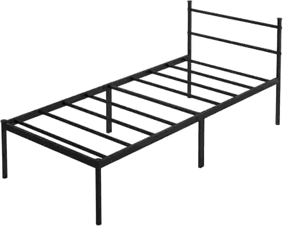 Cama de Solteiro Padrão (88x188) com Cabeceira de Ferro Integrada, Base Metálica Reforçada, Design Minimalista, 30cm de Espaço de Armazenamento, Suporte Silencioso, Cor Preto.