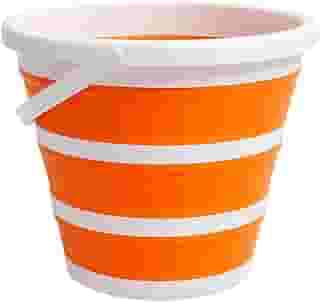 Balde Retrátil 5L Silicone Dobrável com Alça Ergonômica Multiuso Flexível Limpeza Geral 5 Litros Pescaria Viagem Praia Fácil de Armazenar e Guardar (Laranja)