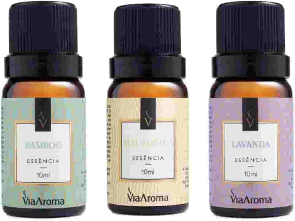 Kit 3 Essências Via Aroma Para Aromatizador Difusor Elétrico 10ml (Bamboo+Macadâmia+Lavanda)