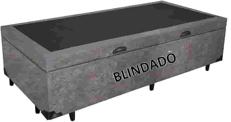 Cama Box Baú Solteiro Blindado Suede Cinza com pistão a gas