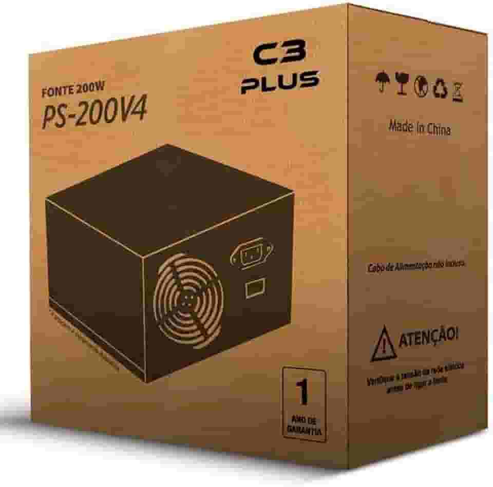 C3Tech - Fonte 200W ATX 20+4 Pinos PS-200V4 Cooler de funcionamento silencioso embutido, protecao interna contra Curto-Circuito, sobre tensao, sob corrente e sob potencia, Prata