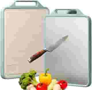 Tábua de Corte Dupla Face Inox e PP Tabua de Carne Inox Antibacteriana, Tábua de Corte de Aço Inoxidável, Antiderrapante e Antimicrobiana, Resistente a Mofo e Arranhões - Tamanho Grande Premium