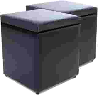 Kit com 2 Puff Baú Porta Objetos 40x40x45cm Corino Preto Bf Colchões