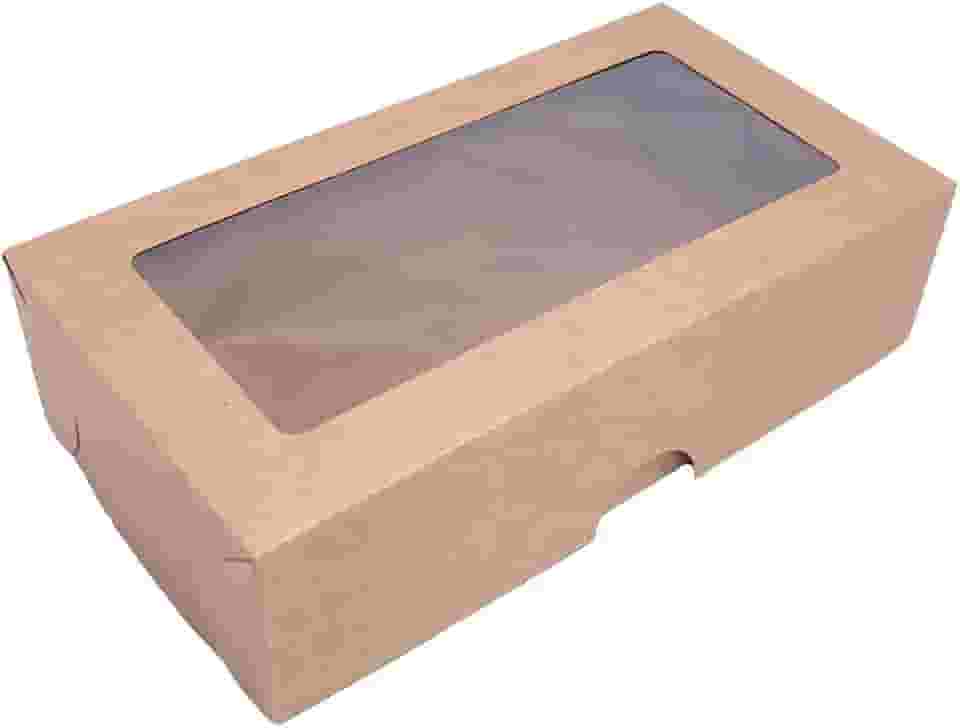 20 Caixas de papel kraft com visor, tamanho 15x8cm, ideal para doces, brigadeiros, trufas, lembrancinhas, sabonetes.