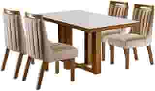 Conjunto Sala de Jantar Mesa Tampo MDF e Vidro e 4 Cadeiras Lottus