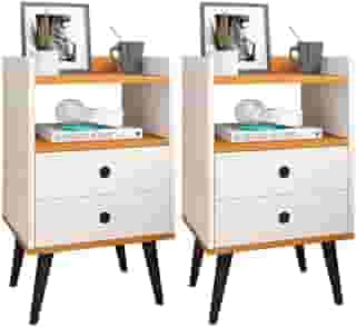 Kit 2 Mesinhas de Cabeceira Retrô Jogo Mesa Canto Lateral Cama Gavetas Nicho Decorativo Aparador Quarto Casal Dream - RPM (Off White/Cinamomo)