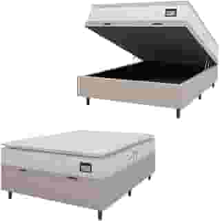 Cama Box Baú Colchão Casal Espuma D45 Lazio Pillow Top 138x188x70cm Branco/Bege Hellen - Suporta até 120kg por Pessoa