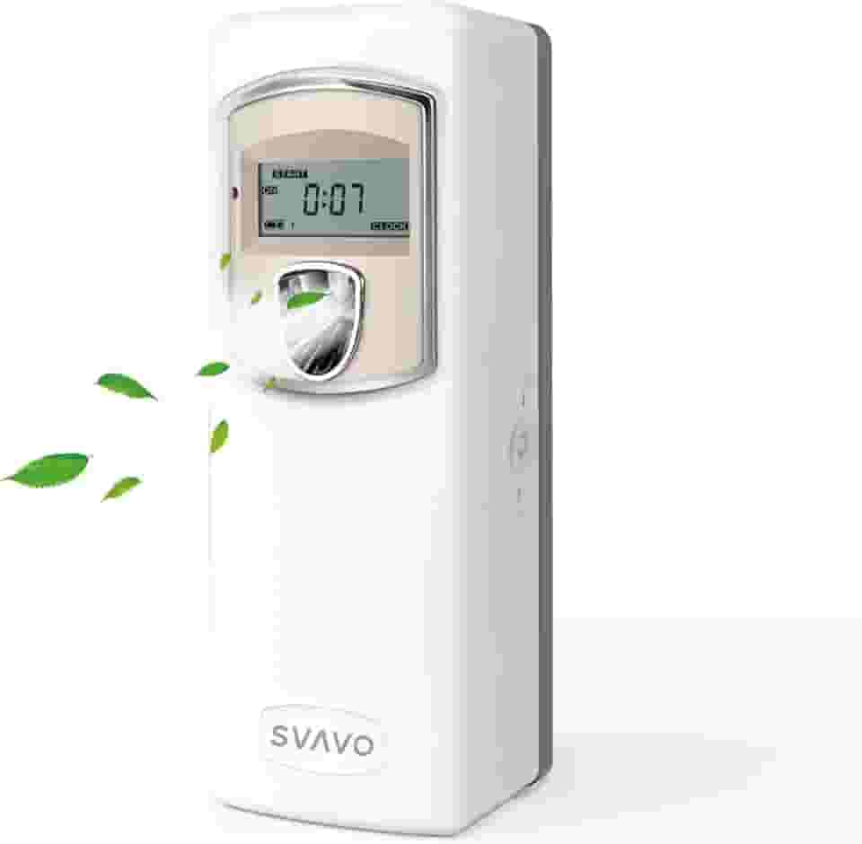 SVAVO Dispensador automático de fragrância LCD – suporte de parede/dispensador de ambientador automático ABS de suporte independente, dispensador de perfume programável em spray aerossol