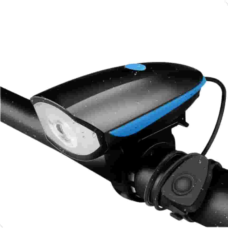 Farol Para Bike Led Com Buzina À Prova D'água 3 Modos Recarregável Azul Mundo Compras