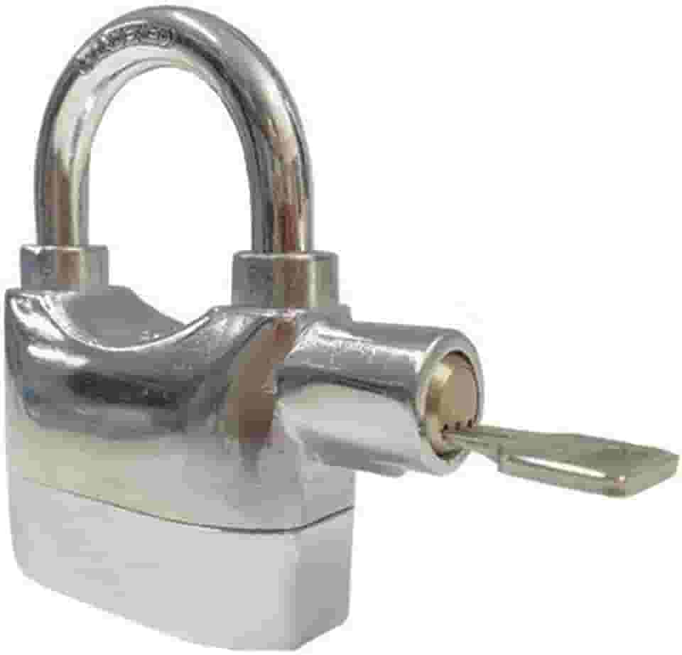 Cadeado Com Alarme Sonoro Antifurto Trava 110 Db + Chave Resistente A Água Tranca Para Bicicletas Moto Janela Alta Segurança Prata PREMIUM ONYK