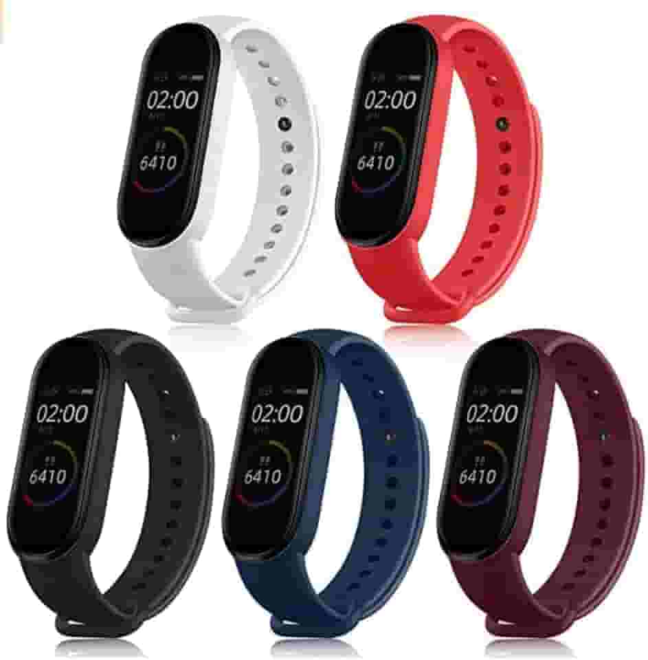 Pacote Kit 5 Pulseiras Extras Compatível com Mi Band 5 6 Sport Silicone Cores Vivas