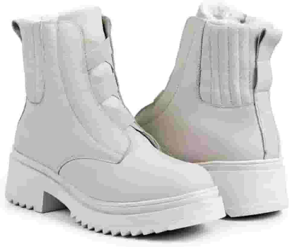 Bota Feminina de Inverno em Couro Forrada com Lã Impermeável - Chicago
