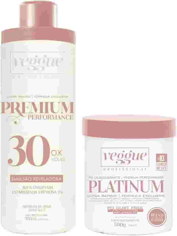 Kit Água Oxigenada 9% 30 Volumes 900ml e Pó Descolorante Platinum Ultra Rápido Veggue Profissional 500g