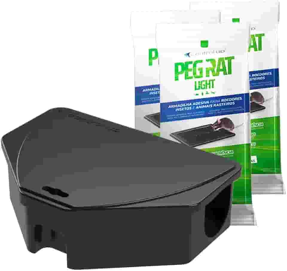 Kit 3 Pares Peg Rat Control Up Armadilha Adesiva + 3 Porta Isca Tradicional Ratoeira Adesiva