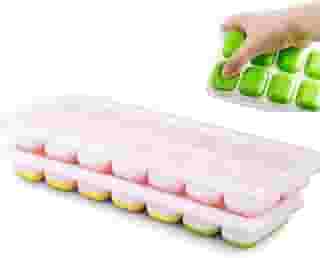Kit 2 Formas de Gelo com Tampa, 14 Cubos, Silicone Flexível, Kit 2 Unidades, para Alimentos e Papinhas