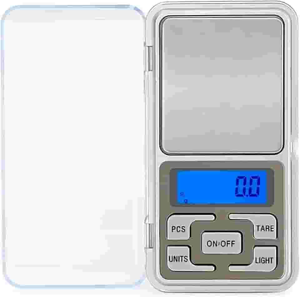 Mini Balança Digital de Alta Precisão de Bolso Portátil 0,1g até 500g com Visor Digital em LED com Função Tara e 2 Pilhas AAA Inclusas Premium