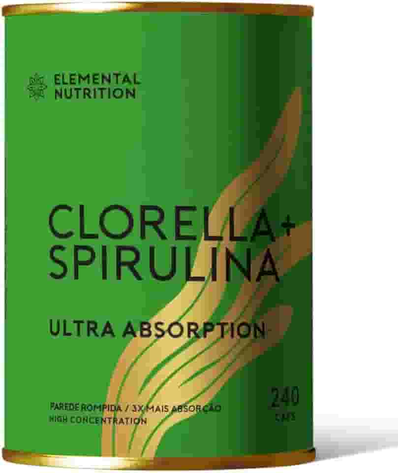 Clorella & Spirulina, Elemental Nutrition, Microalgas em Cápsulas, Fórmula Vegana – 240 Cápsulas