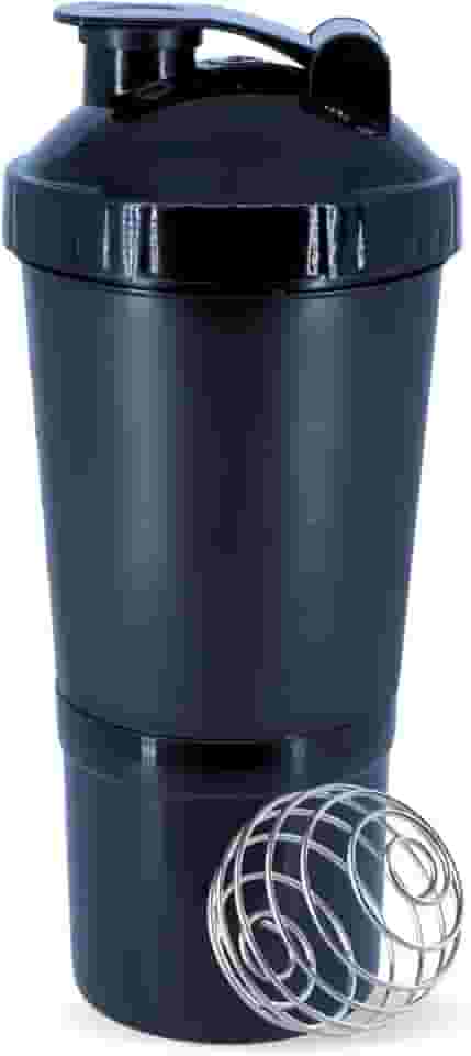 Coqueteleira Shaker Academia Compartimento Suplementos Divisórias 500ml (Preta)