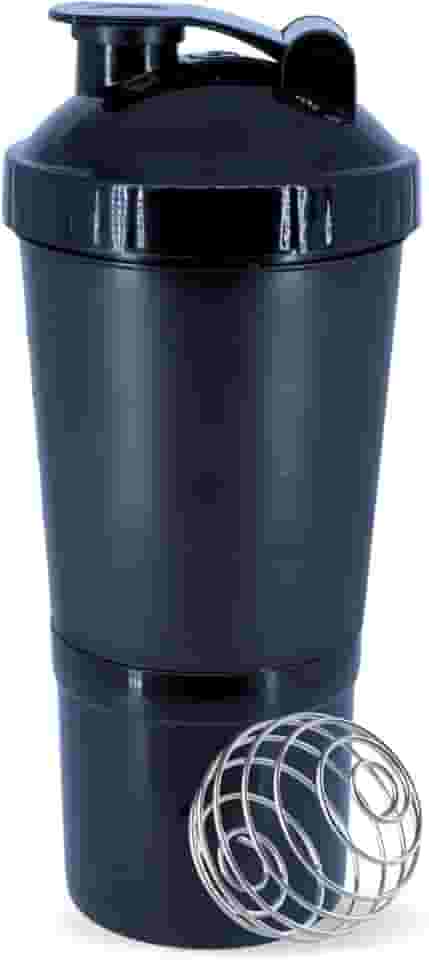 Coqueteleira Shaker Academia Compartimento Suplementos Divisórias 500ml (Preta)