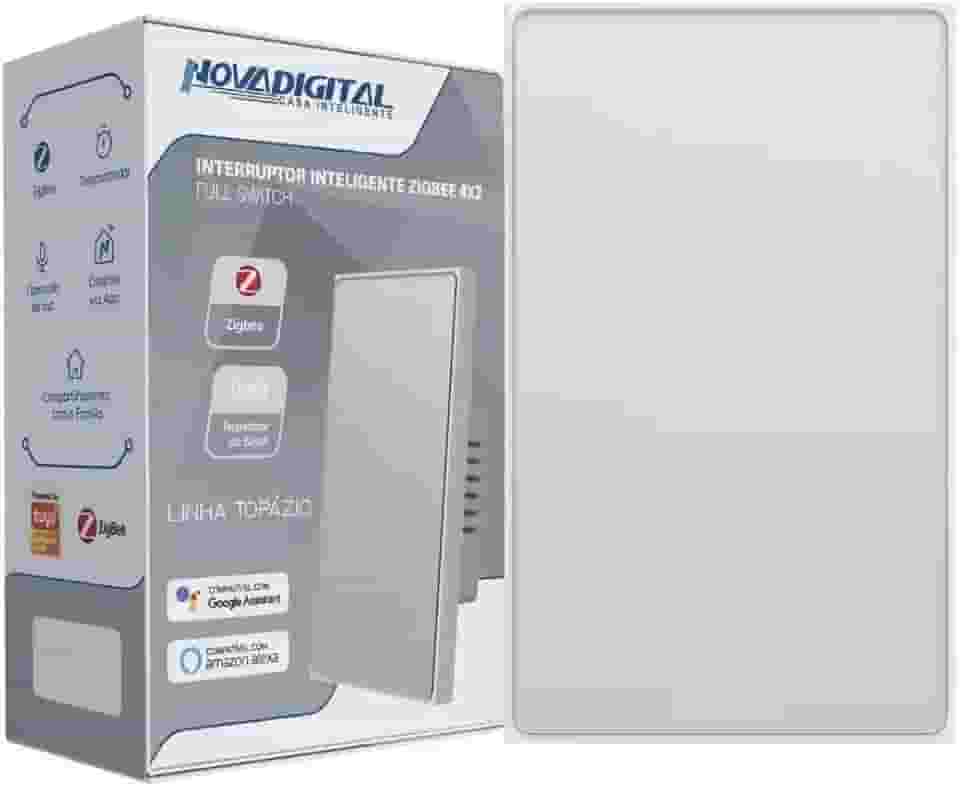 Interruptor Inteligente NovaDigital Topázio 4x2 Zigbee 3.0 Full Switch Preto ou Branco (Branco (1 Botão))