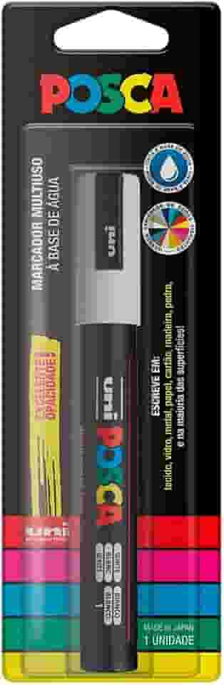 POSCA, UNI, Caneta Marcador PC-5M, Ponta Média, traço de 2,5mm a 6,8mm, Branca, Blister com 1 Unidade