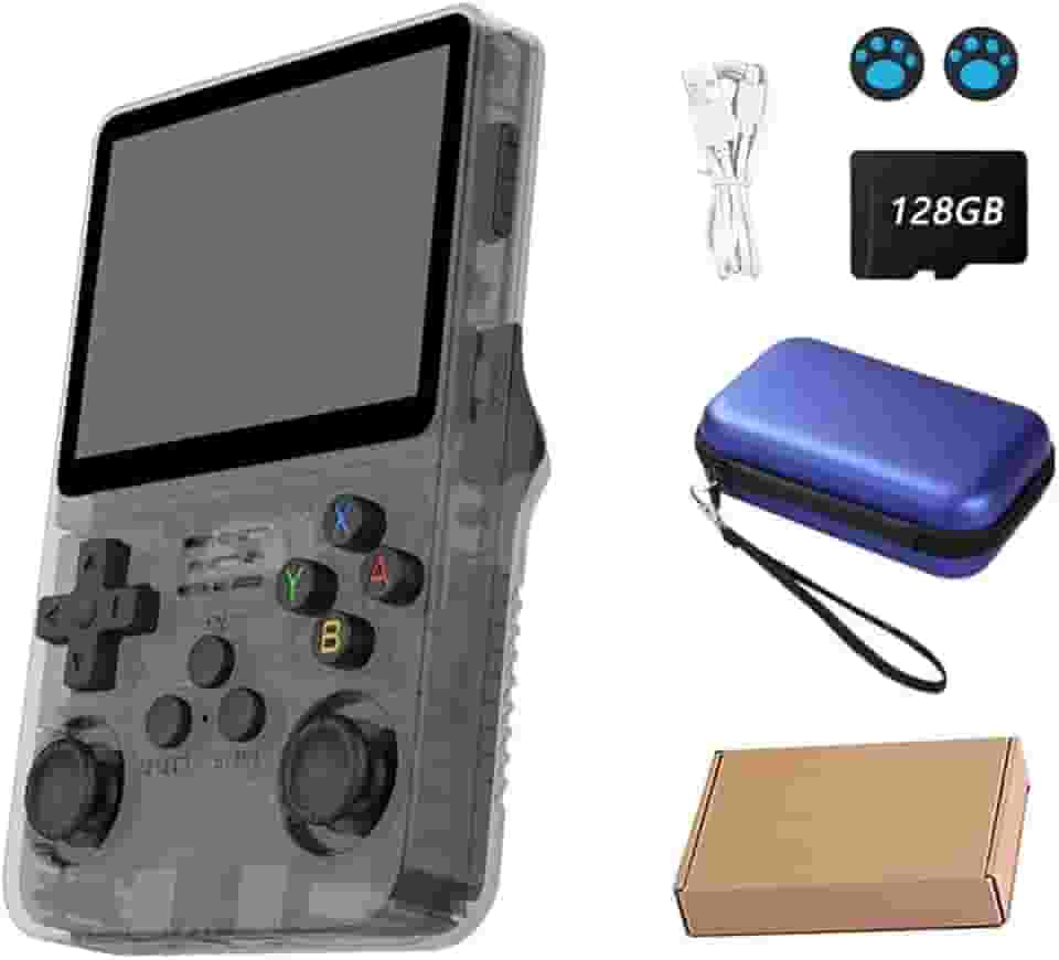 Console de video game portátil R36S Retro de 128 GB,r36s console portatil, mais de 39.000 jogos, Arkos 2.0, tela IPS de 3,5 polegadas, reprodutor de vídeo de bolso (cor：preto)