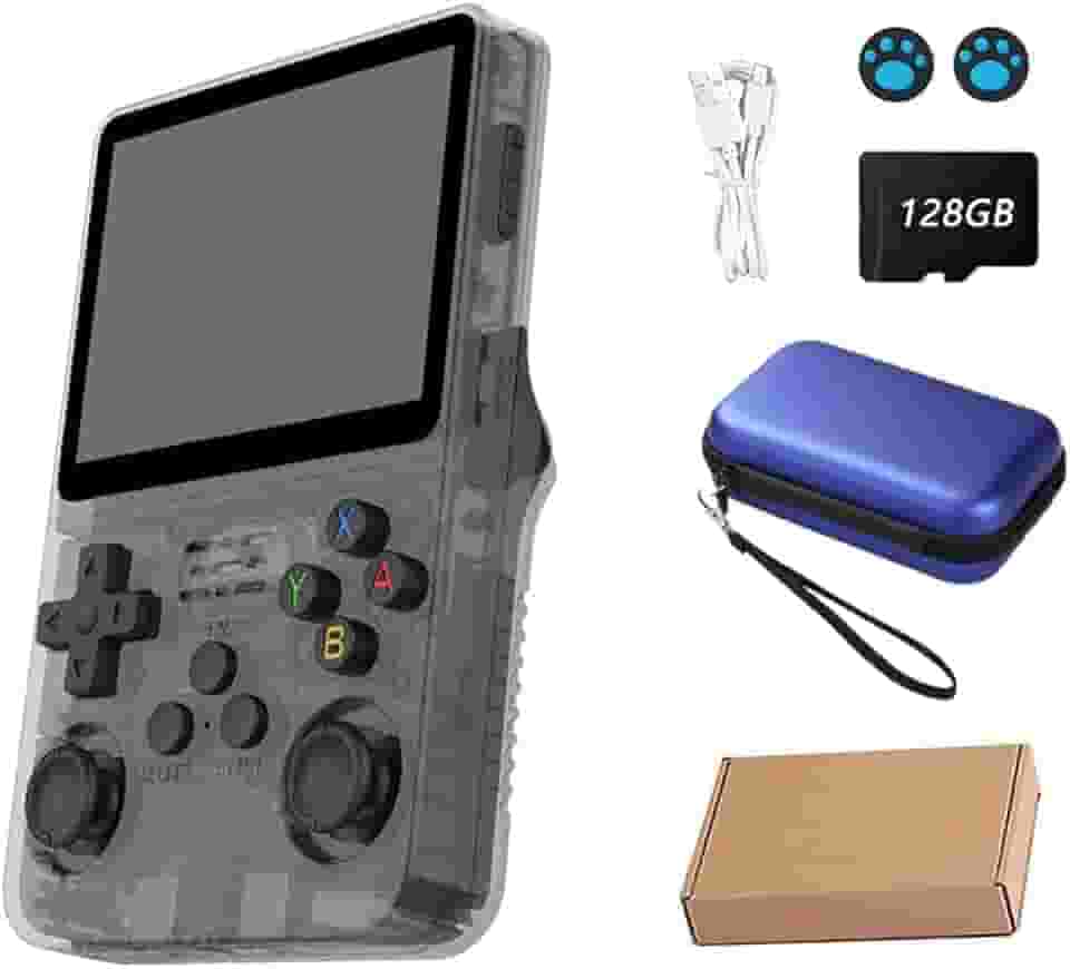 Console de video game portátil R36S Retro de 128 GB,r36s console portatil, mais de 39.000 jogos, Arkos 2.0, tela IPS de 3,5 polegadas, reprodutor de vídeo de bolso (cor：preto)