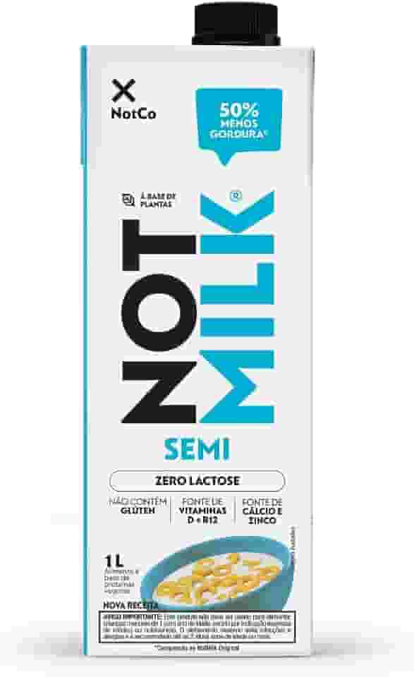 Bebida Vegetal NotCo NotMilk Semi Desnatada 1L, Feito com Ingredientes 100% Vegetais, Sabor Leite Semi Desnatado, Sem Lactose, Sem Glúten, Ideal para Receitas, Plant-Based, Vegano, Vegetariano.