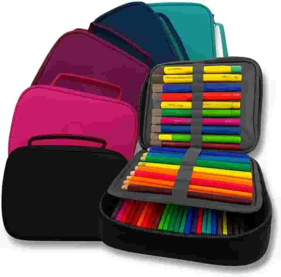 Estojo Escolar Box Grande com Divisórias – Organizador de Lápis e Canetas, Nylon Resistente, Zíper Durável, Unissex Infantil e Adulto, Necessaire Escolar, Material Escolar (Preto) (PRETO)