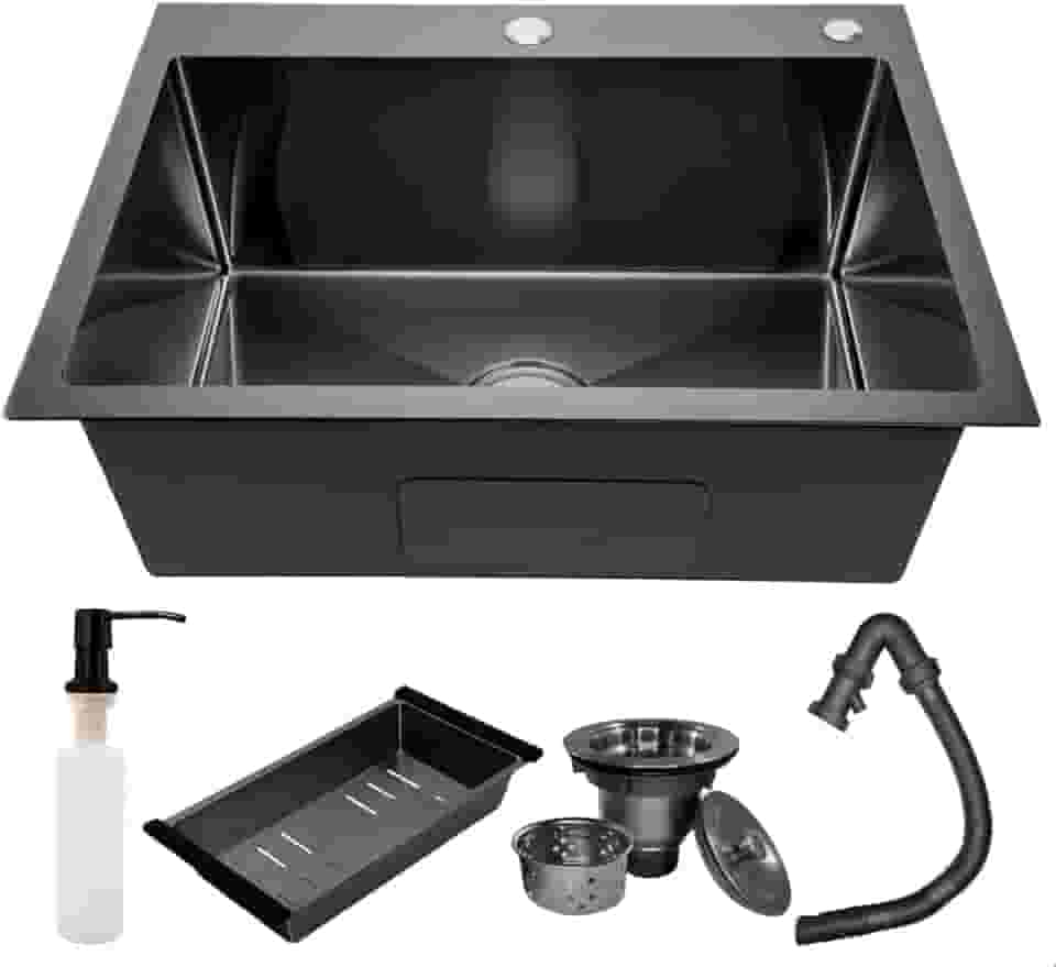 Cuba Gourmet Quadrada de Cozinha 60x45 em Inox 304 Preto Escovado SOFTINOX para Pia de Embutir ou Sobrepor— Material Premium e Kit Completo com Dispenser, Válvula, Cesto Escorredor e Kit de Instalação
