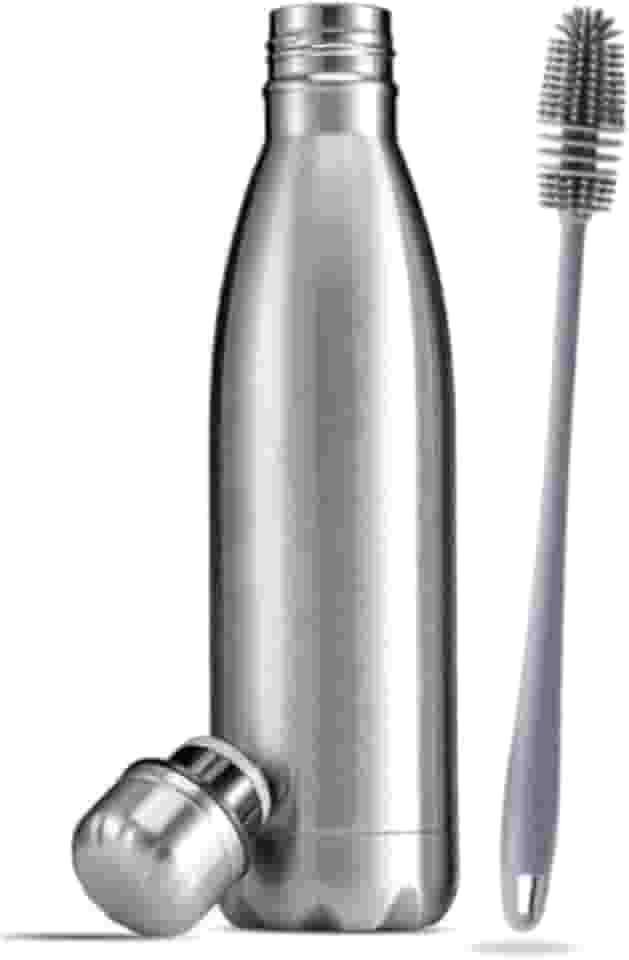 Garrafa Térmica Aço Inox água Gelada Anti Vazamento 1 Litro de Dupla Camada com Tampa Rosqueável + Escova Silicone para Limpeza (1 Litro)