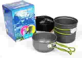 Kit Panelas Compactas para Camping Trekking Pescaria Alumínio 2 Peças Com Pegador