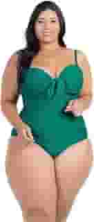 Maiô Plus Size Efeito Seca Barriga Reduz Medidas Tecido Texturizado Franzido Lateral Com Bojo Fixo Amarração nas Costas