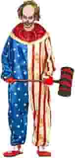 Fantasia Masculina Adulta de Halloween Roupa de Palhaço Bandeira Americana Assassino Longa de Luxo com Sangue